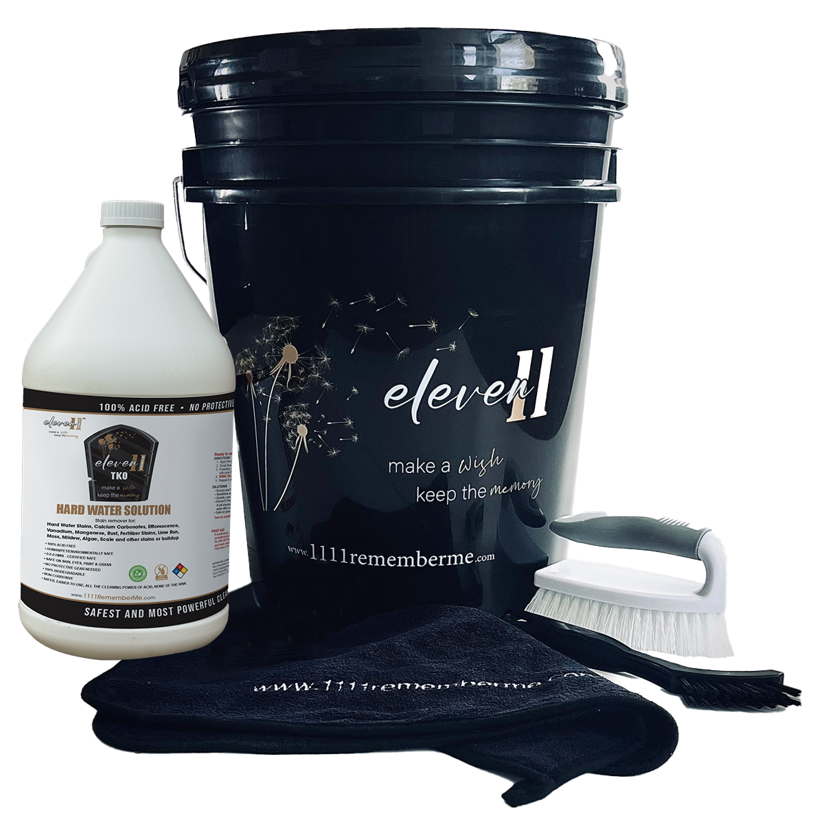 HARD WATER SOLUTION Eleven11 TKO Headstone Cleaning Kit - Bucket and Supplies (1 Gal. TKO, Brushes, Scraper, Towel, Empty Spray Bottle)