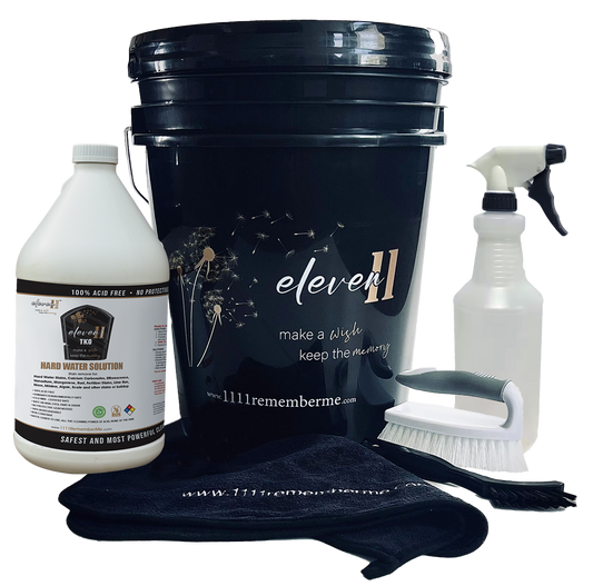 HARD WATER SOLUTION Eleven11 TKO Headstone Cleaning Kit - Bucket and Supplies (1 Gal. TKO, Brushes, Scraper, Towel, Empty Spray Bottle)
