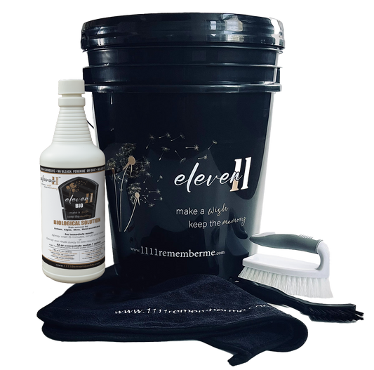 BIOLOGICAL SOLUTION Eleven11 BIO Cleaning Kit - Bucket and Supplies (32 oz BIO, Brushes, Towel, Empty Spray Bottle) - Makes 1 Gallon