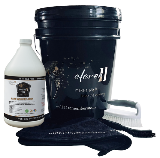 HARD WATER SOLUTION Eleven11 TKO Headstone Cleaning Kit - Bucket and Supplies (1 Gal. TKO, Brushes, Scraper, Towel)
