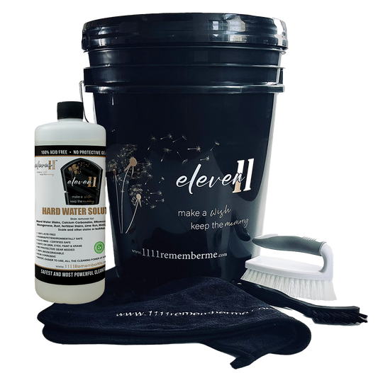 HARD WATER SOLUTION Eleven11 TKO Headstone Cleaning Kit - Bucket and Supplies (32 oz TKO, Brushes, Scraper, Towel)